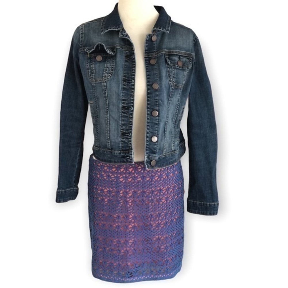 Crochet blue and orange skirt